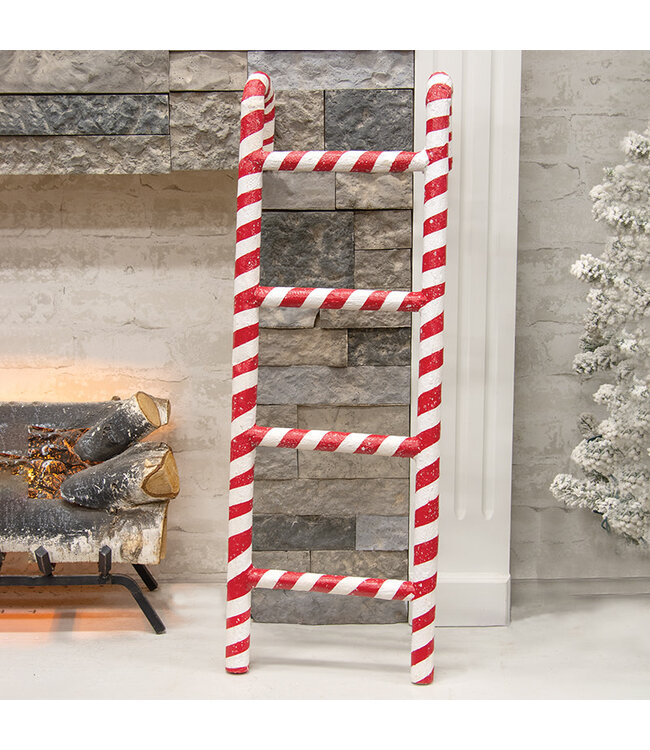 Distressed Paper Mache Candy Cane Stripe Ladder