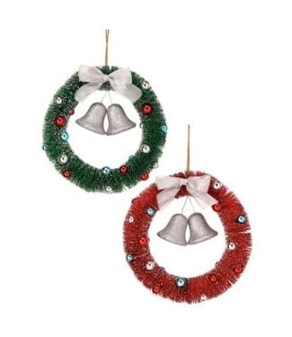 12” Sisal Wreath With Glitter Bell/Bow