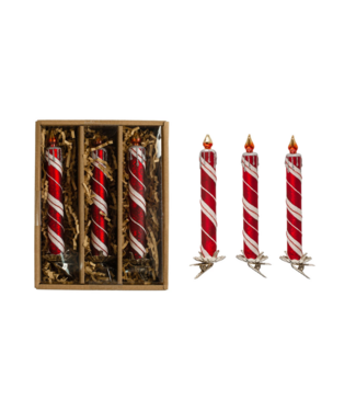 6"H Glass Candle Clip-on Orn Glitter - Red/ White