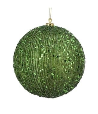6" Beaded Metalic Ridged Ball Ornament
