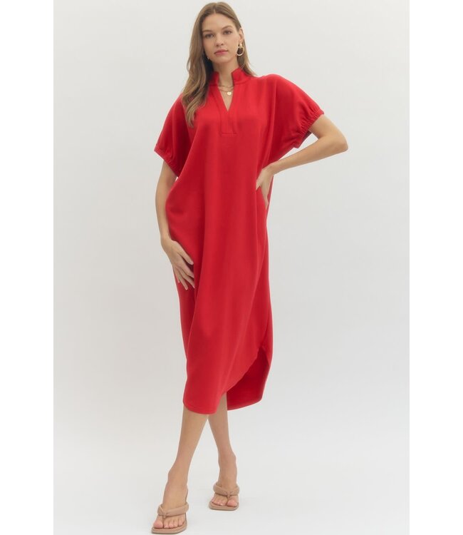 Avery Solid Short Sleeve Midi Dress