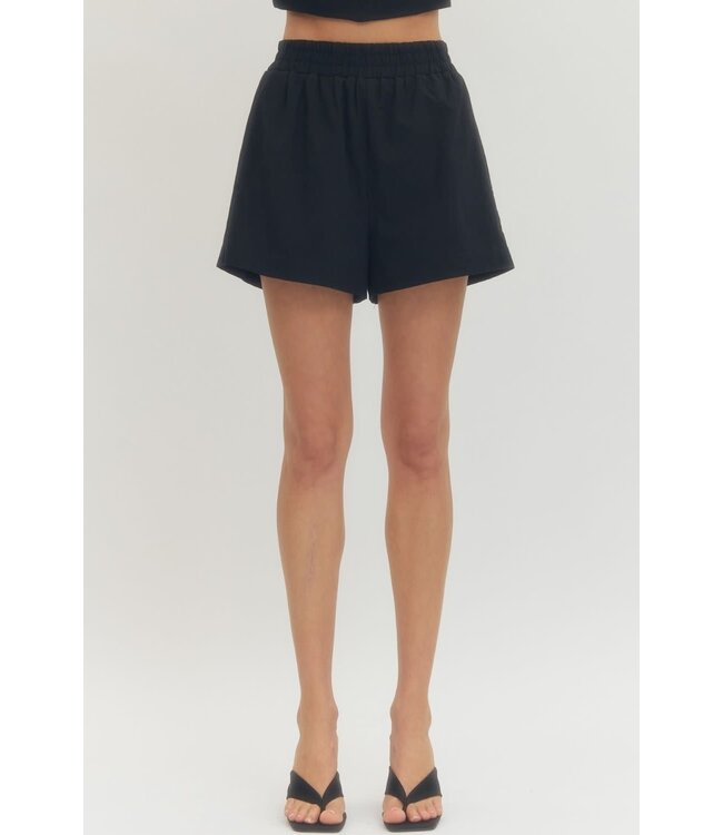 Hannah Solid Elastic Waist Shorts