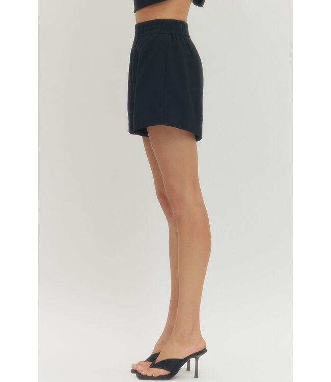Hannah Solid Elastic Waist Shorts