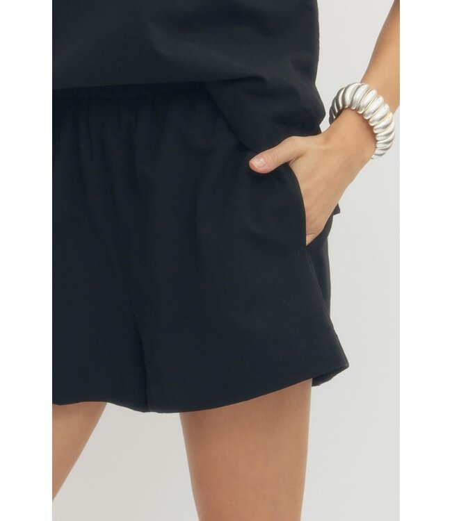 Hannah Solid Elastic Waist Shorts