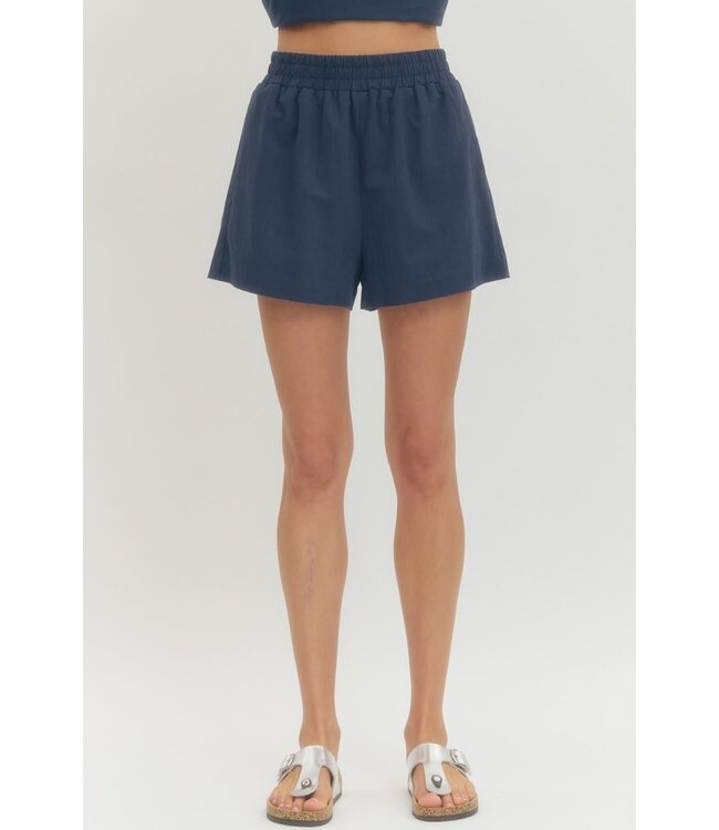 Hannah Solid Elastic Waist Shorts