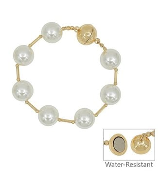 14mm Pearl Beaded with Gold Magnetic Closure 7.5" Bracelet