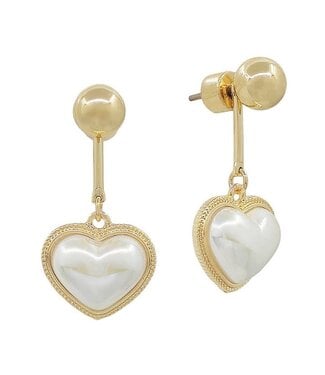 Gold Beaded Stud with Pearl Heart Drop 1" Earring