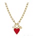 Gold Chain Necklace with Red Studded Heart Charm 16"-18" Necklace