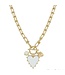 Gold Chain Necklace with White Studded Heart Charm 16"-18" Necklace