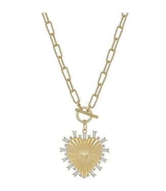 Gold Chain with Rhinestone Studded Heart Charm 16"-18" Necklace