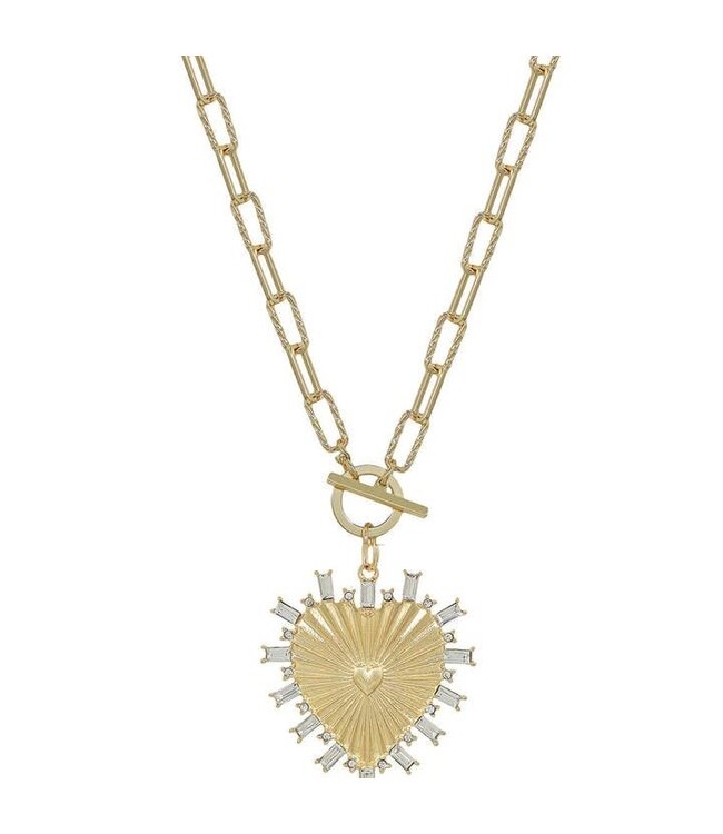 Gold Chain with Rhinestone Studded Heart Charm 16"-18" Necklace