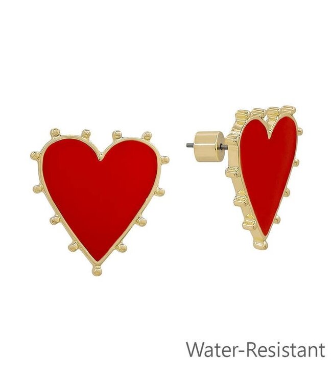 Red Studded .75" Heart Stud Earrings
