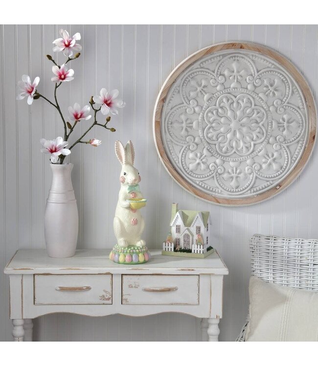 18" Resin Sugared Bunny on Pedestal