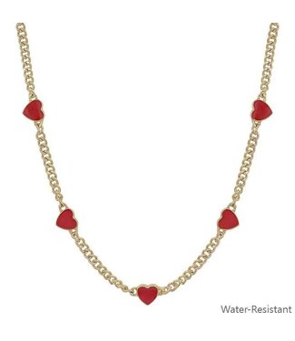 Water Resistant Gold Textured Chain with Red Epoxy Heart 16"-18" Necklace