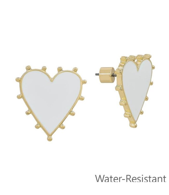 White Studded .75" Heart Stud Earring