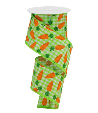 2.5"X10yd Carrots On Gingham Check Ribbon