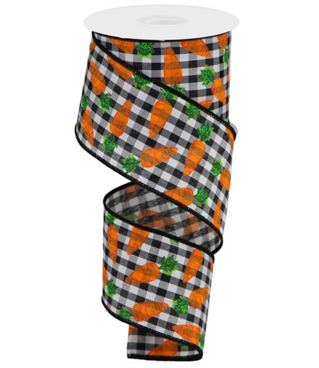 2.5"X10yd Carrots On Gingham Check Ribbon