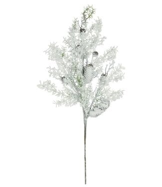 34" Pine Spray With Snow & Cones White