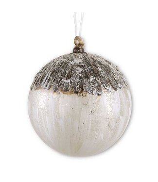 6 Inch Round Glass Birch Bark Ornament