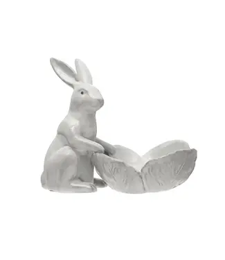 Stoneware Rabbit with Flower Shaped Bowl