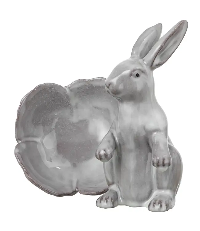 Stoneware Rabbit with Flower Shaped Bowl