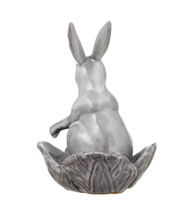 Stoneware Rabbit with Flower Shaped Bowl