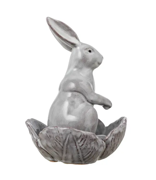 Stoneware Rabbit with Flower Shaped Bowl