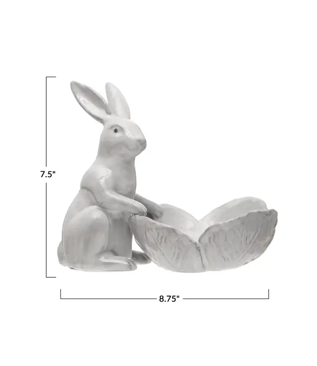 Stoneware Rabbit with Flower Shaped Bowl