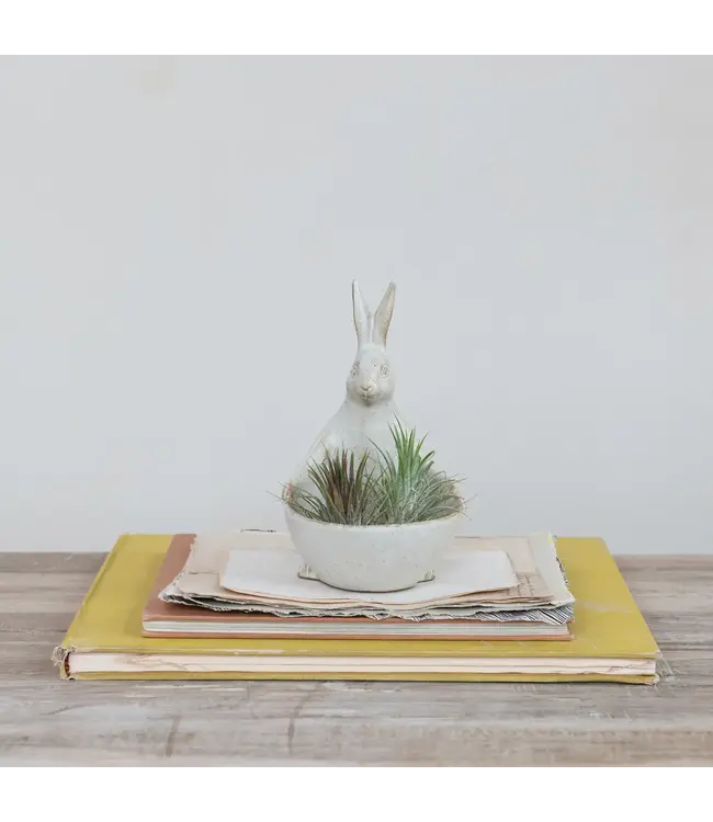 Stoneware Rabbit With Bowl/Planter