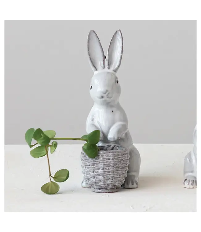 Stoneware Rabbit with Embossed Planter
