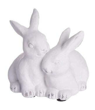 4" Hugging Bunnies Antique White