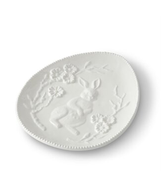 8.75 Inch White Ceramic Easter Bunny Embossed Egg Plate