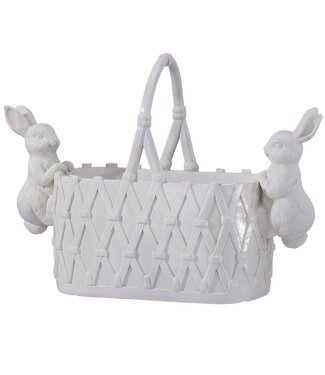 16" Resin Basket Planter With Bunnies