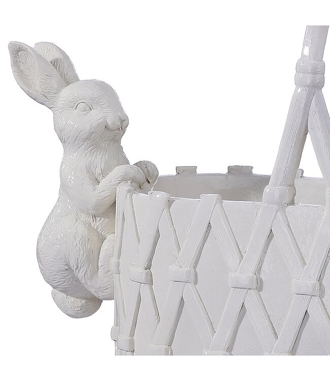 16" Resin Basket Planter With Bunnies