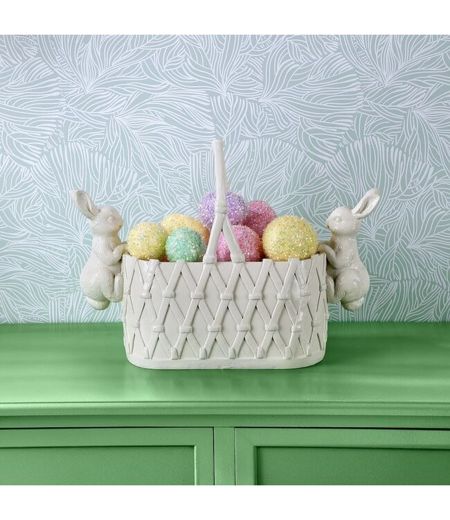 16" Resin Basket Planter With Bunnies
