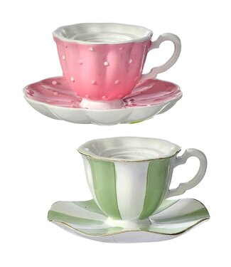 4.5" Resin Tea Cup Taper Candle Holder - Sold Individually