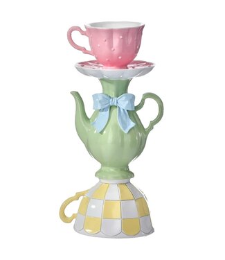 9" Resin Teapot And Cup Candle Holder