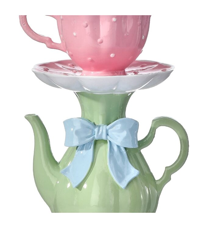 9" Resin Teapot And Cup Candle Holder