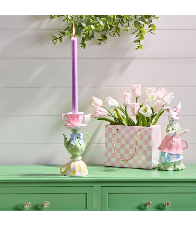 9" Resin Teapot And Cup Candle Holder