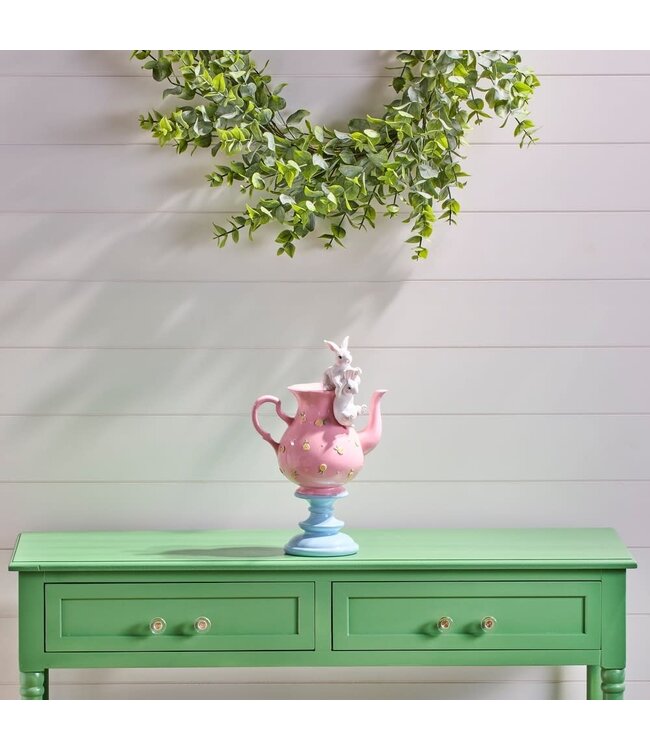 13" Resin Tea Pot With Bunnies