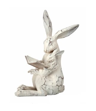 11" Resin Carved Bunny & Baby With Book