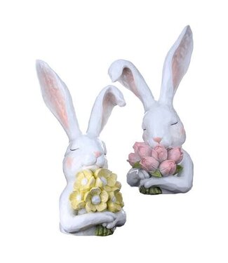 12" Resin Thoughtful Bunny with Flowers - Sold Individually