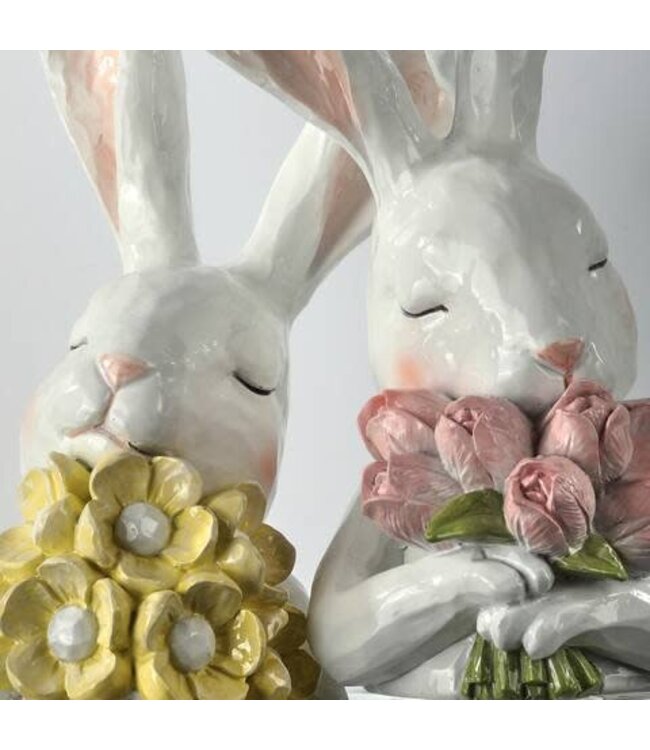 12" Resin Thoughtful Bunny with Flowers - Sold Individually