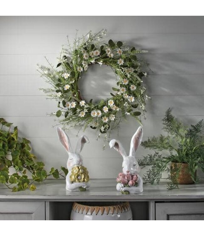 12" Resin Thoughtful Bunny with Flowers - Sold Individually