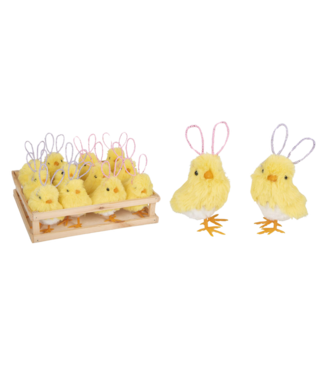 Foam Chicks With Bunny Ears In Crate