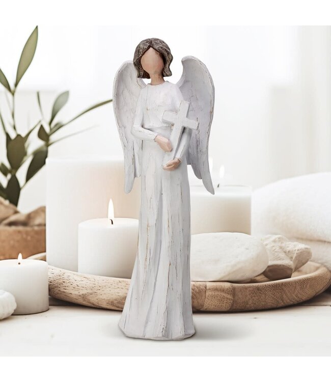 12" Resin Angel With Cross