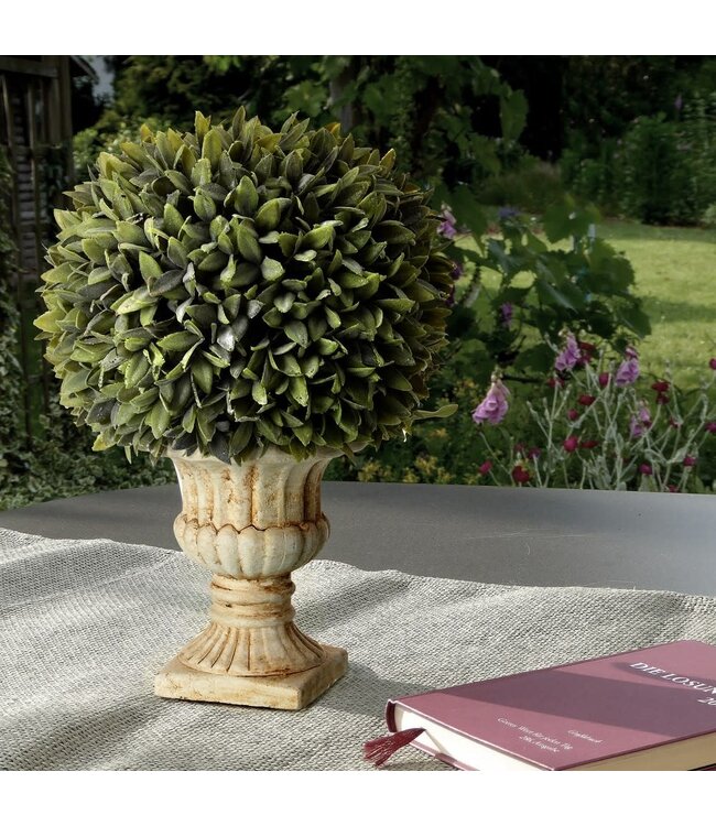 Potted Plastic Flocked Sage Ball in Urn