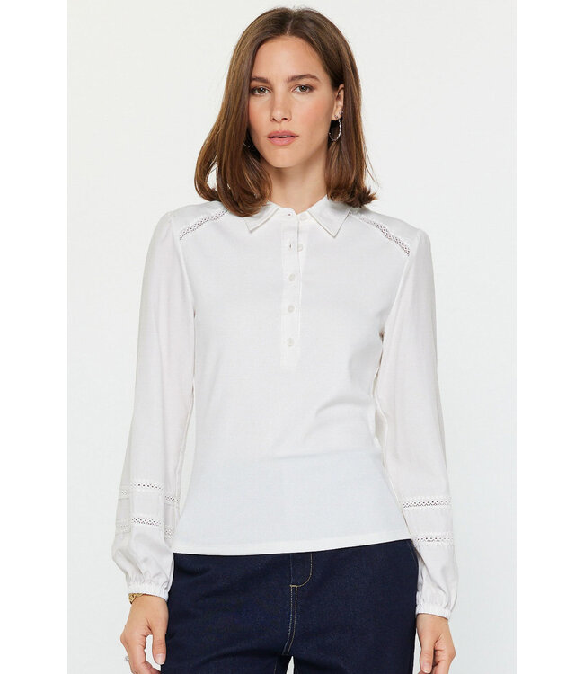 Abigail Mixed Media Polo Knit Top