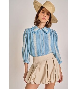 Crissy Embroidered Ruffle Collar Blouse
