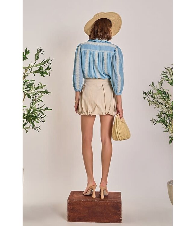 Crissy Embroidered Ruffle Collar Blouse